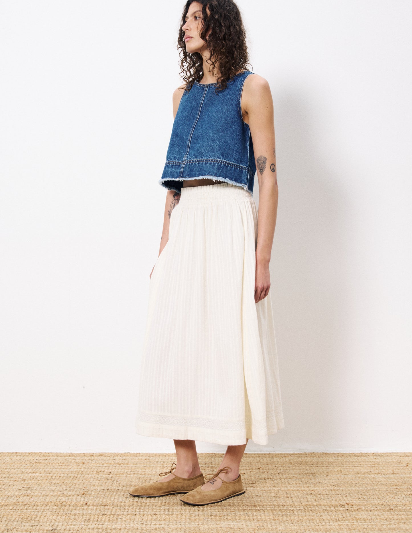 Akane Lace Detail Midi Skirt
