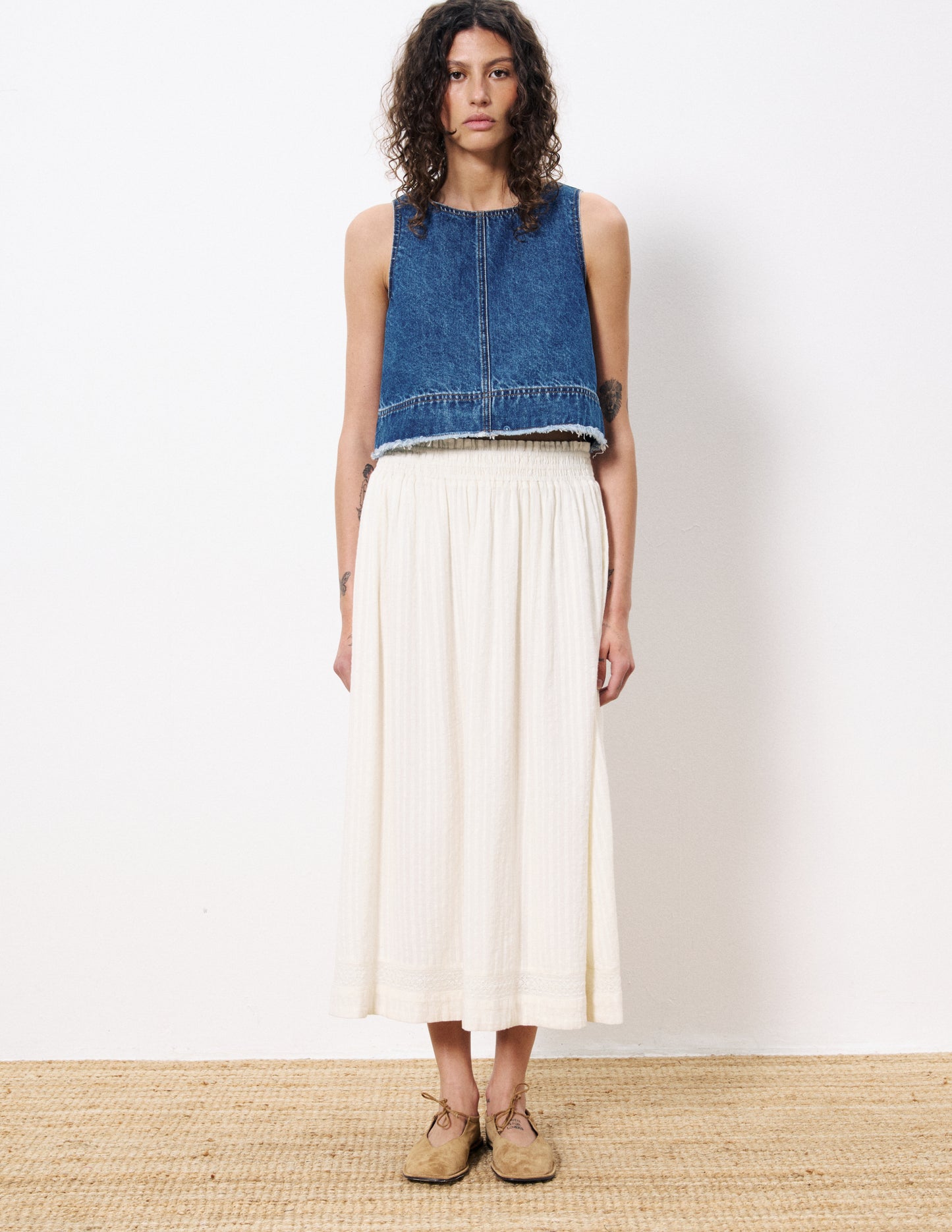 Akane Lace Detail Midi Skirt