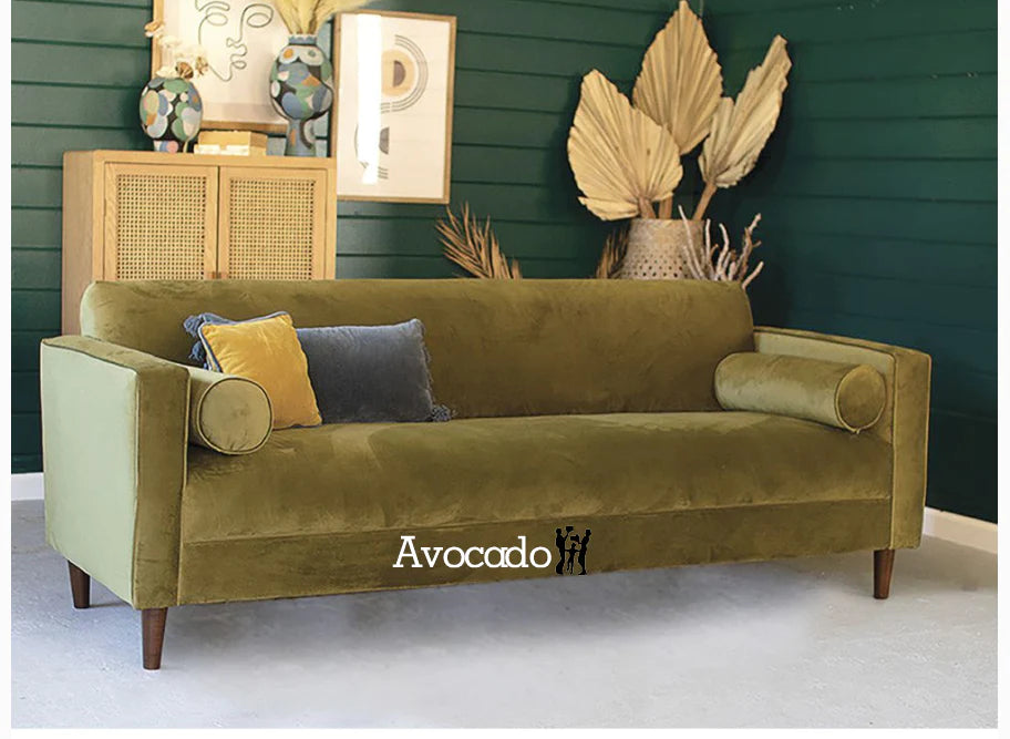 Velvet Loveseat with Bolster Pillows- Avocado