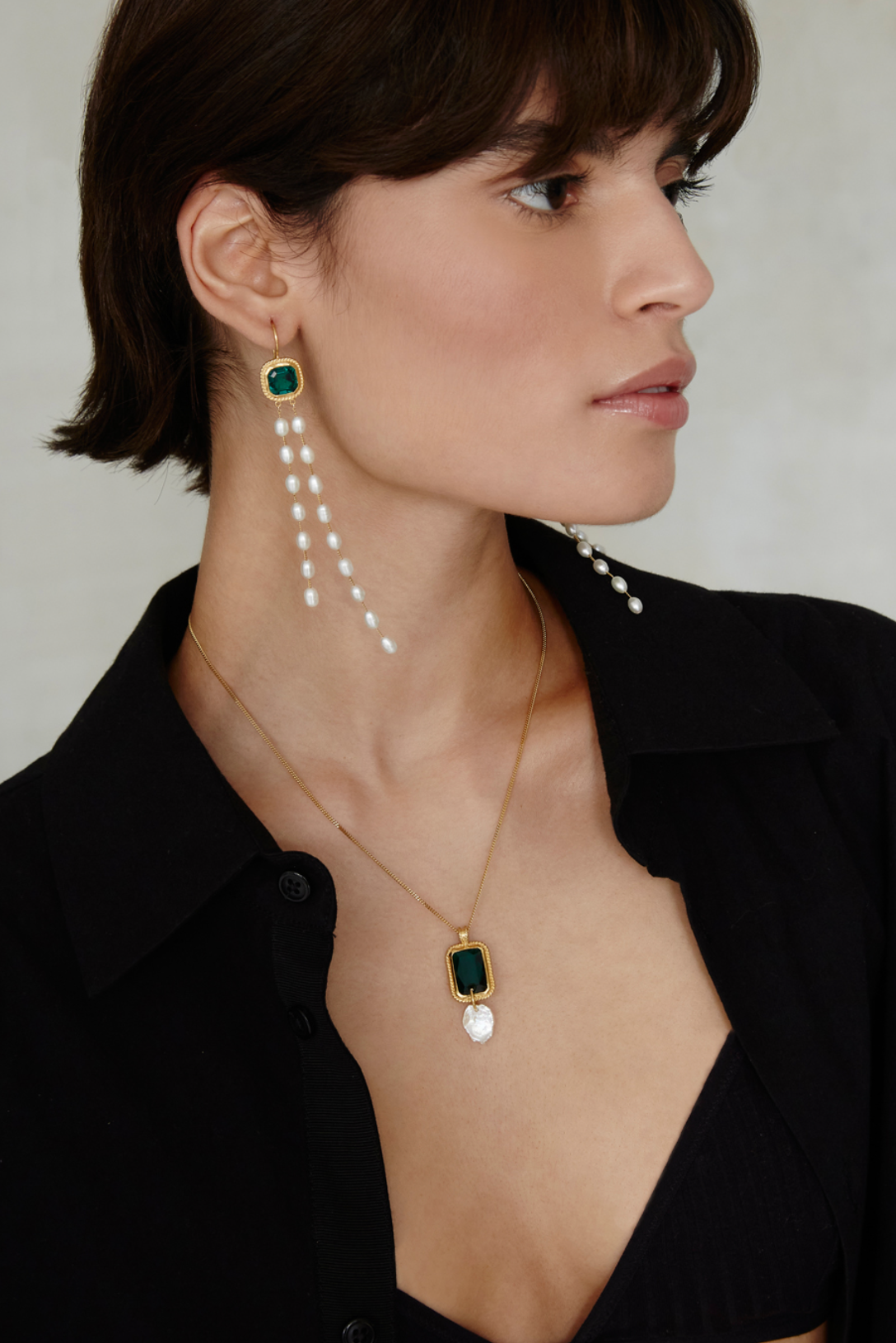 Emerald with Pearl Drops Earrings