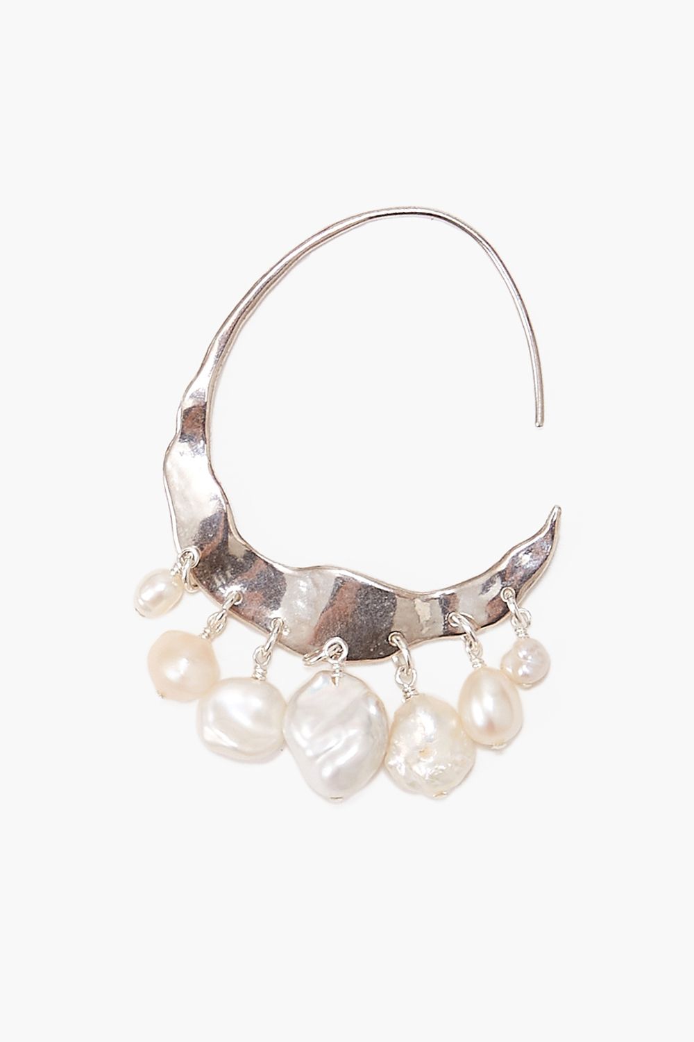 White Pearl Crescent Hoop Earrings