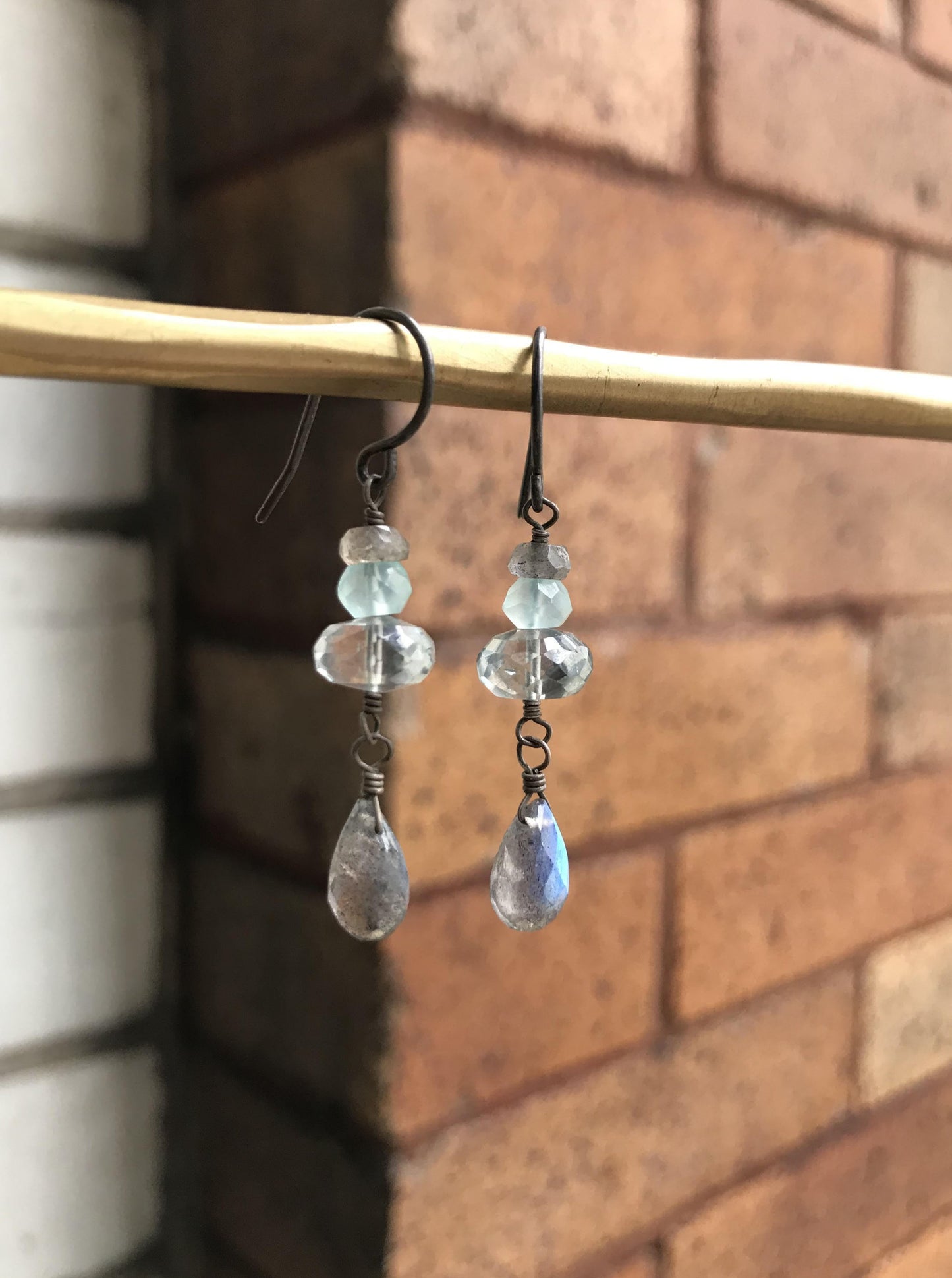 Labradorite, Green Quartz and Chalcedony Earrings