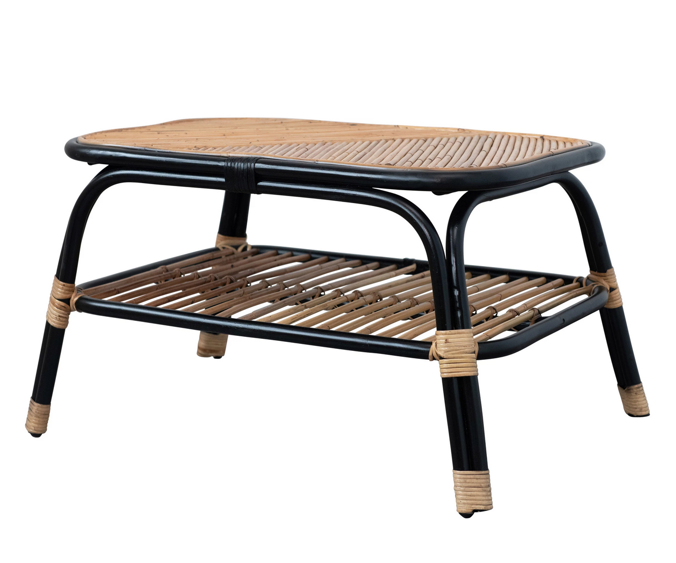 Hand-Woven Rattan Table with Shelf