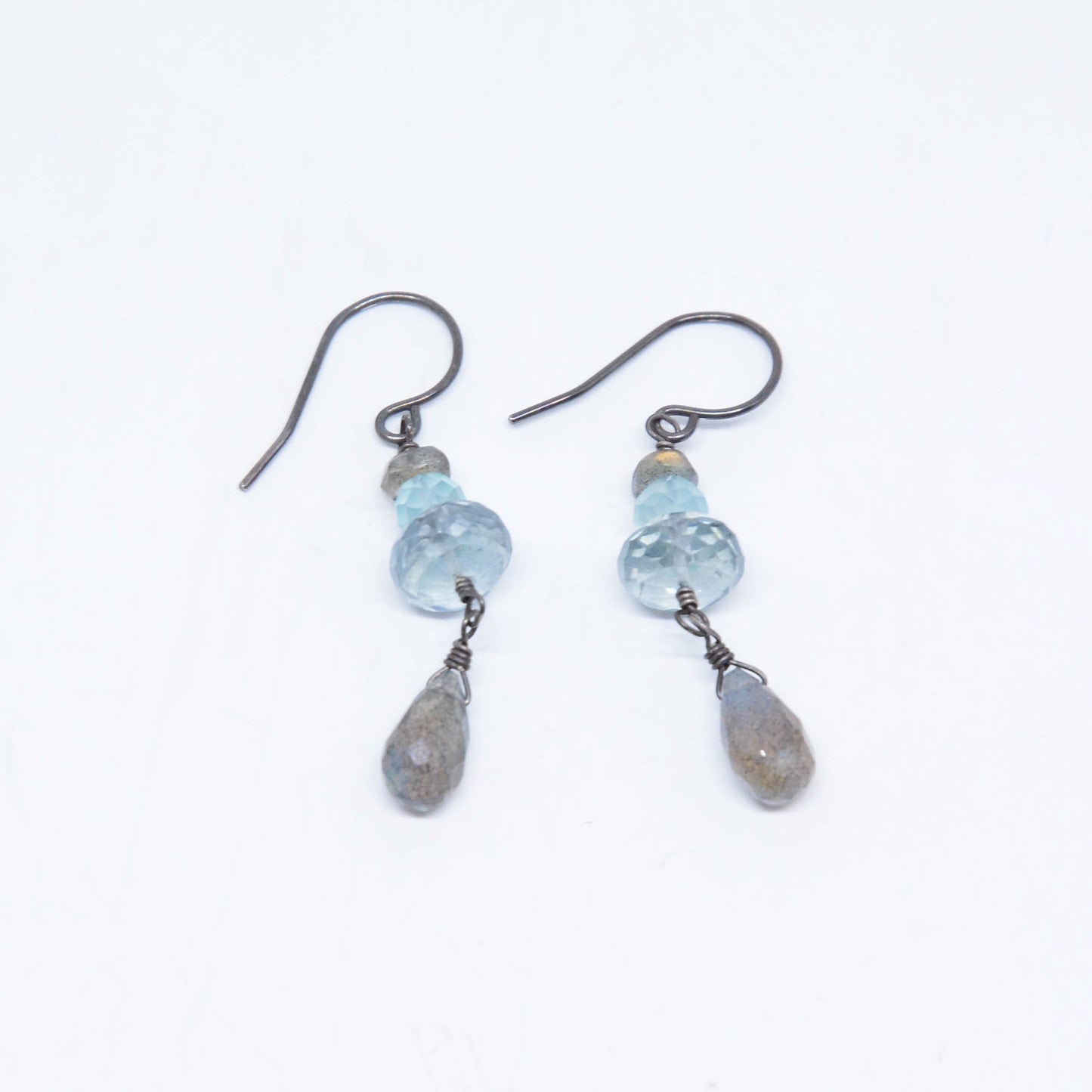 Labradorite, Green Quartz and Chalcedony Earrings