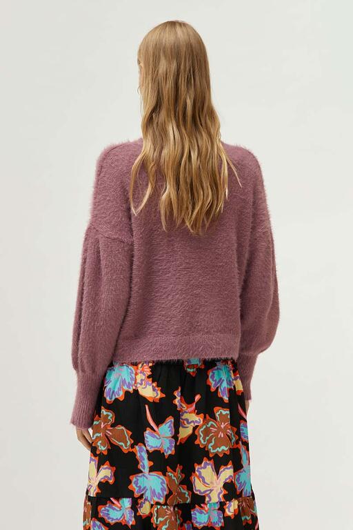 Viviette Fuzzy Balloon Sleeve Sweater