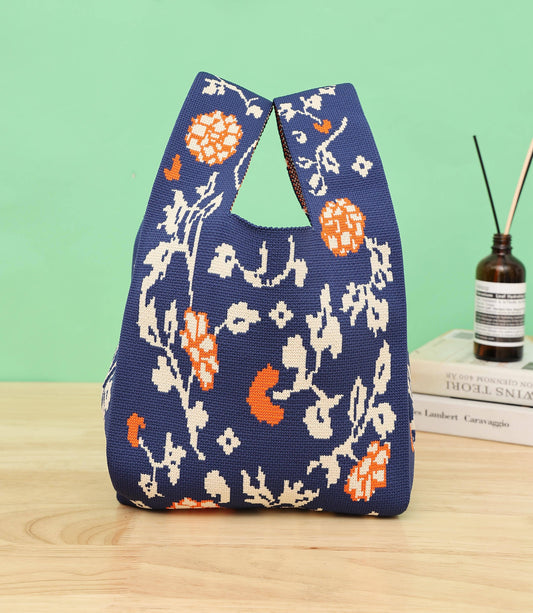 Mini Knitted Handbag - Navy Floral