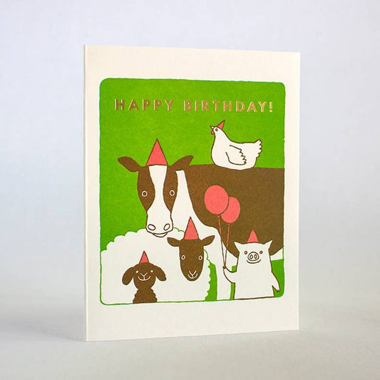 Farm Animals Letterpress Birthday Card