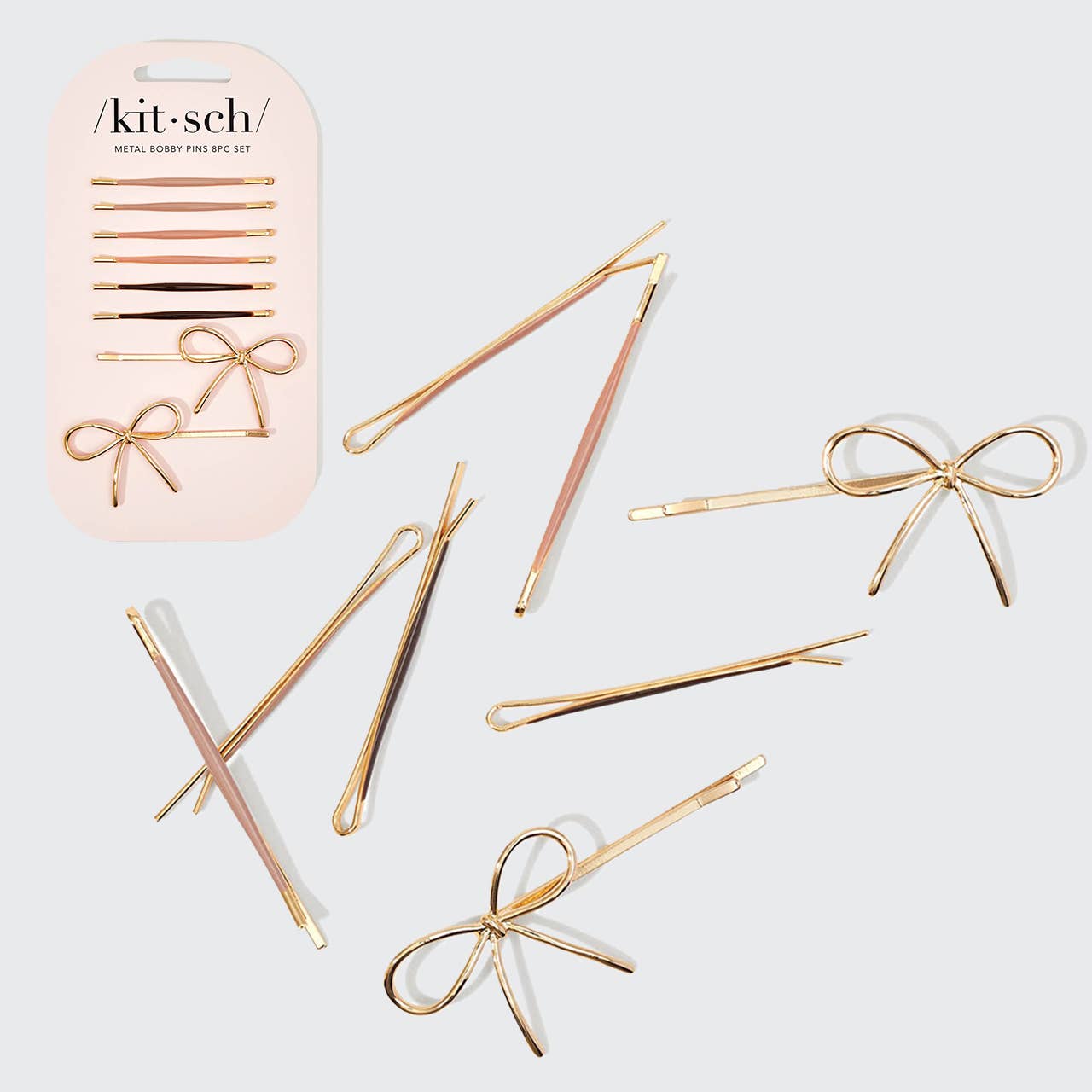 Metal Enamel Cloud & Bow Bobby Pins Set - Rosewood