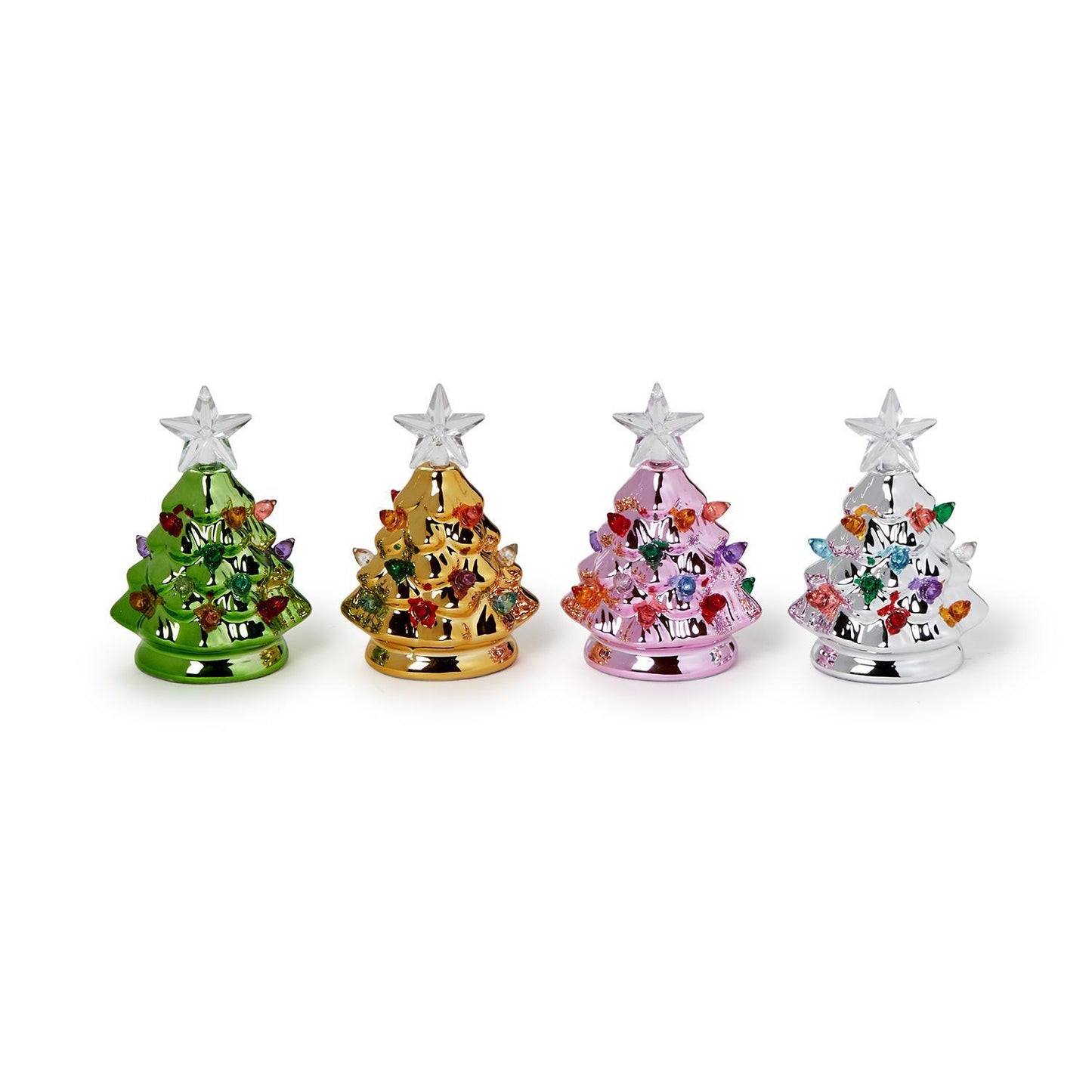 Metallic Mini Glass Trees with LED Lights