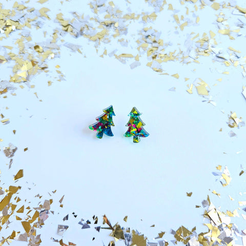 Christmas Tree Studs - Green Sparkle