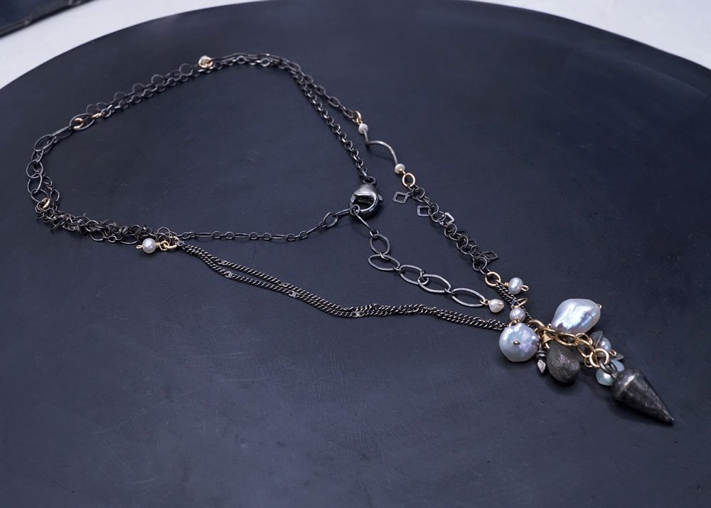 Long Pearl Sterling Silver Drops Necklace