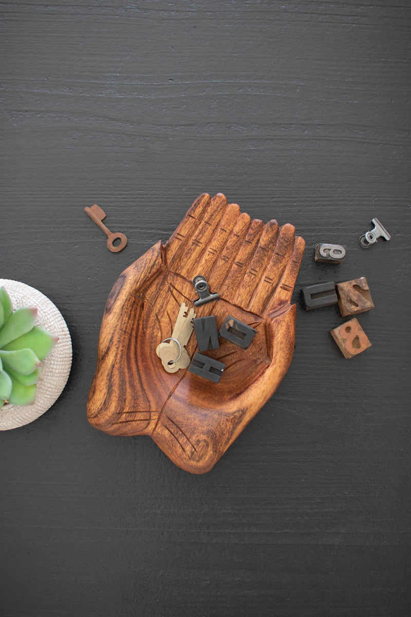 Carved Wood Open Hands Tray