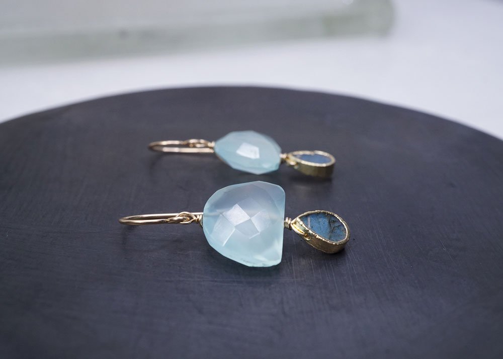 Chalcedony Half Moon with Labradorite Earring