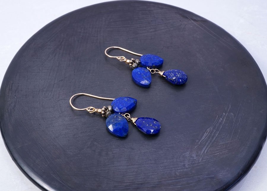 Lapis and Gold Flower Earrings