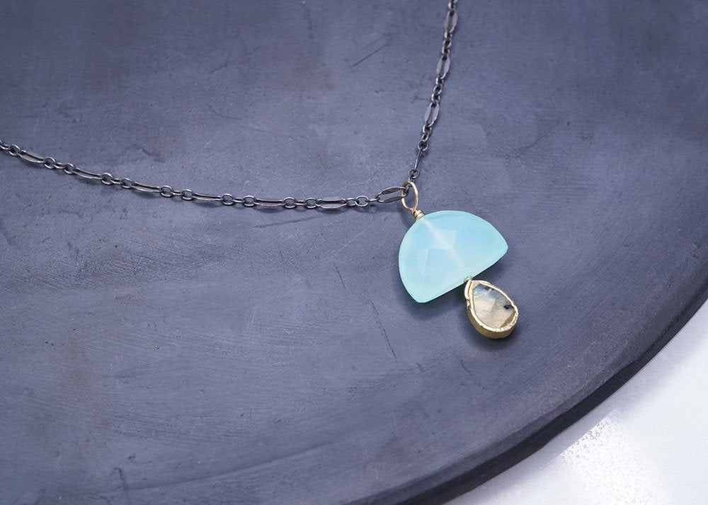 Chalcedony Half Moon with Labradorite Pendant Necklace