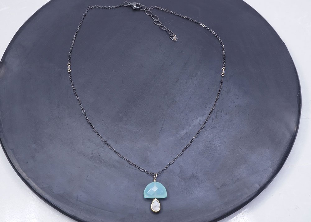 Chalcedony Half Moon with Labradorite Pendant Necklace