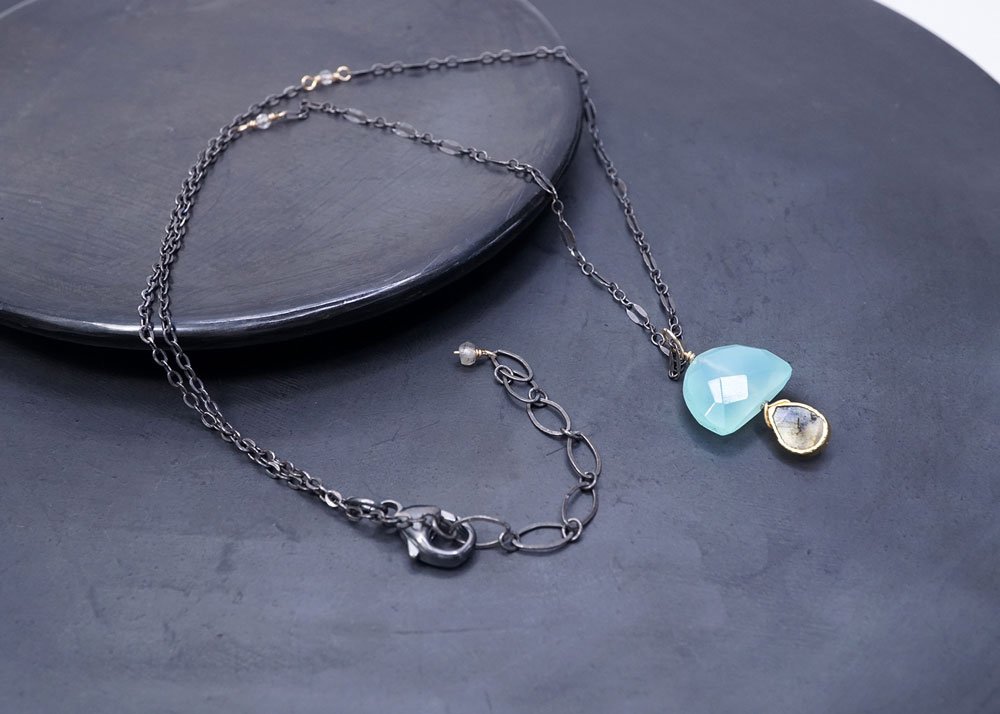 Chalcedony Half Moon with Labradorite Pendant Necklace