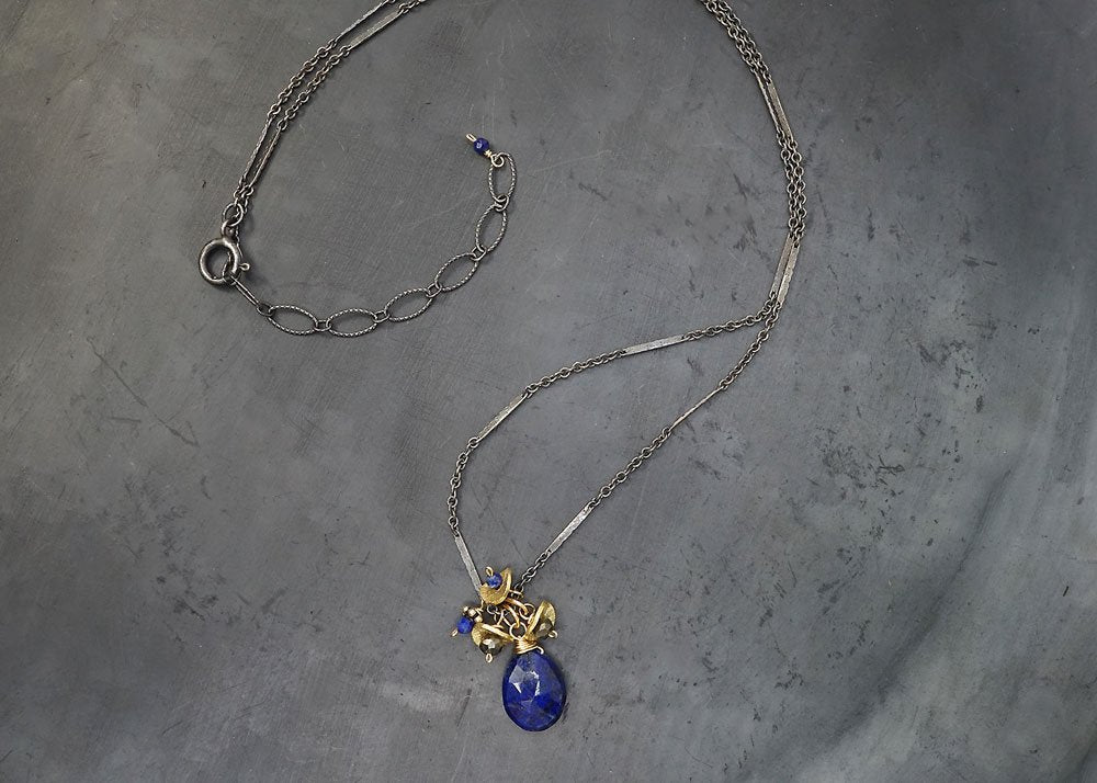 Lapis, Gold, Pyrite Small Cluster Necklace