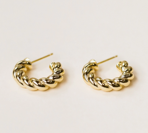 Golden Hoop Earrings - Twisted