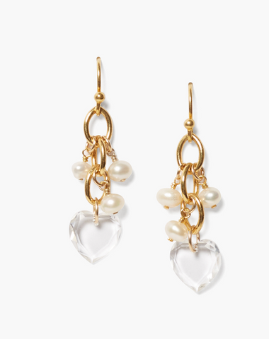 White Freshwater Pearl and Crystal Heart Earrings