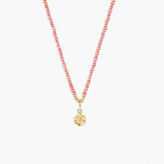 Pink Pearl Beaded Flower Necklace