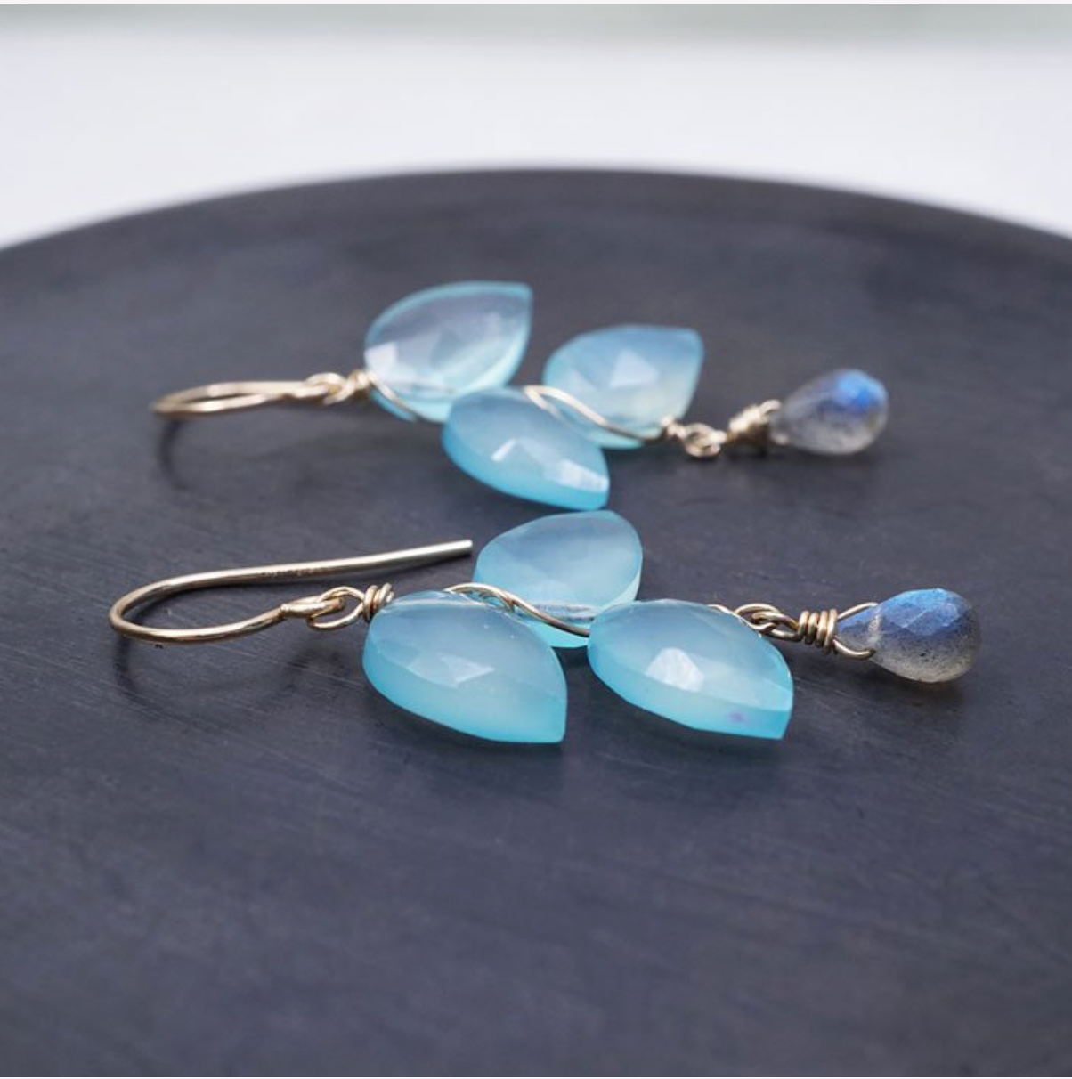 Chalcedony Petals with Labradorite Drop Earrings