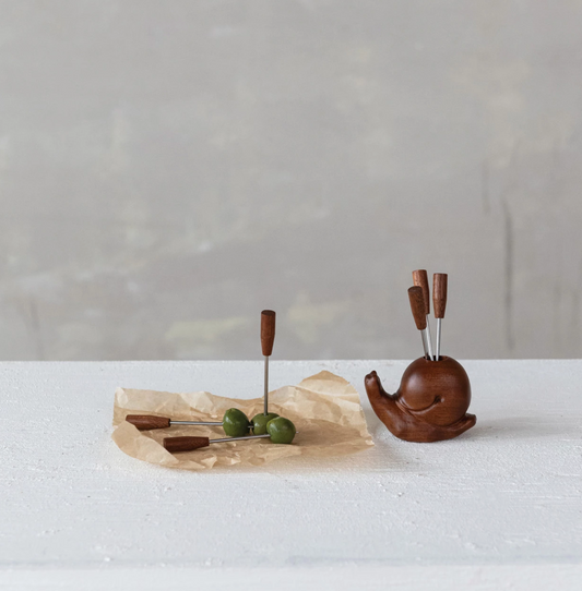 Wood Snail Appetizer Pick Holder