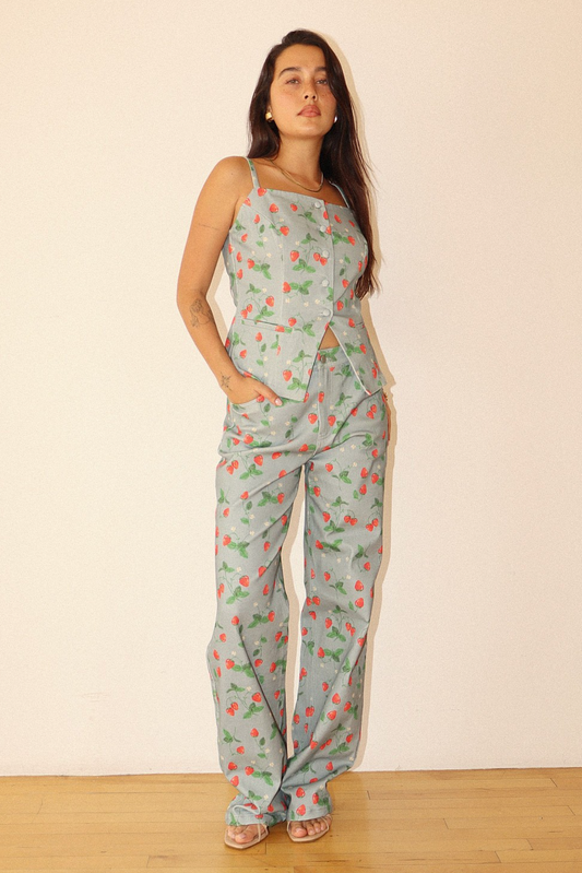 Strawberry Printed Straight Leg Pants