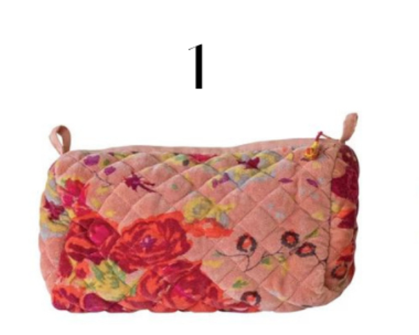 Avery Quilted Cotton Velvet Printed Zip Pouch