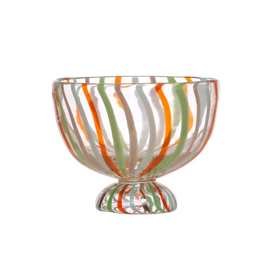 Hand Painted Striped Pedestal Bowl