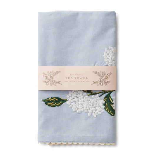 Hydrangea Embroidered Tea Towel