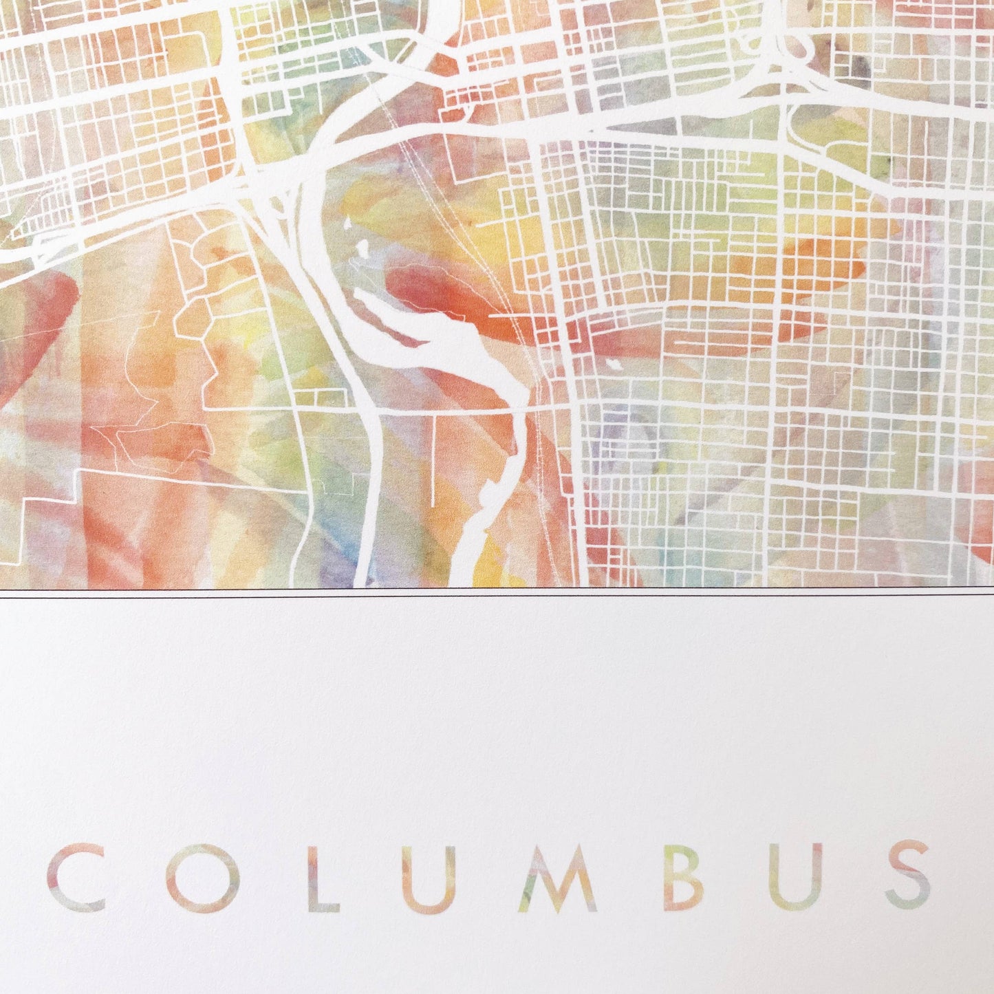 Columbus, Ohio Pride Rainbow Watercolor Map Art Print