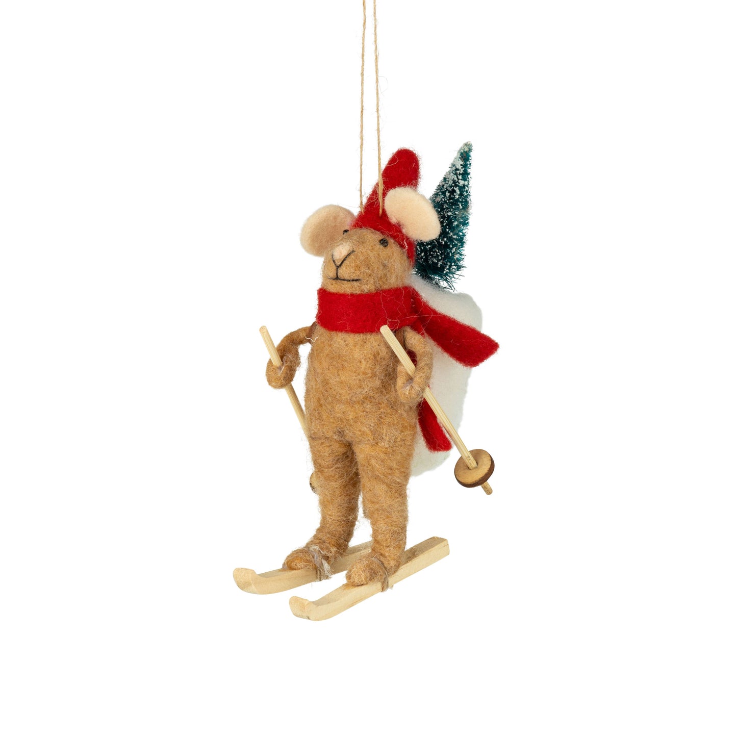 Felt Mouse Skier with Backpack Ornament