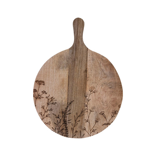 Mango Wood Cutting Board w/ Etched Botanicals