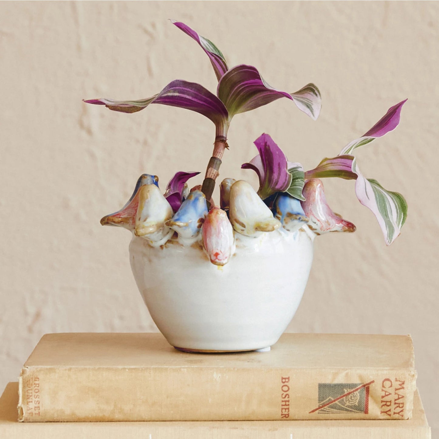 Betty Stoneware Planter with Birds on Rim