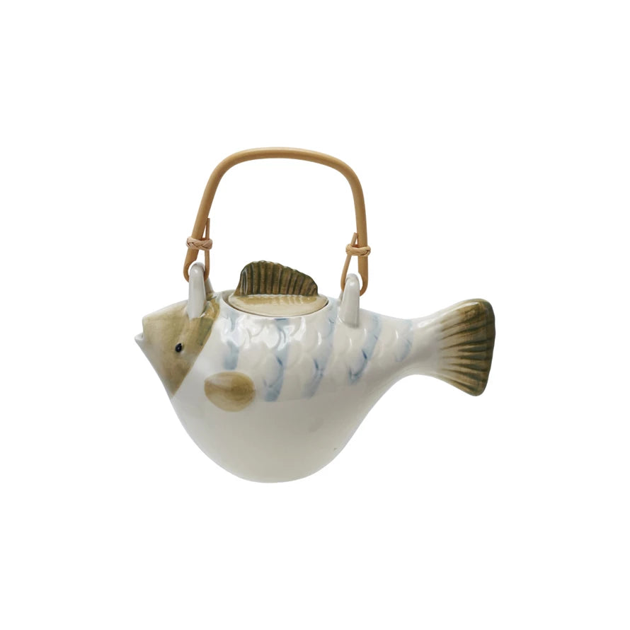 Fish-Shaped Hand-Painted Teapot w/ Strainer