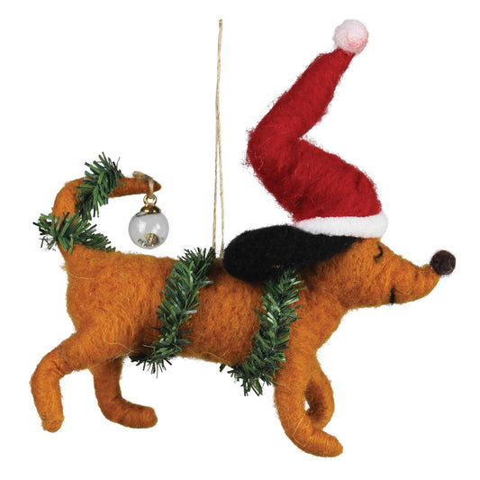 Felt Daschund with Garland Ornament