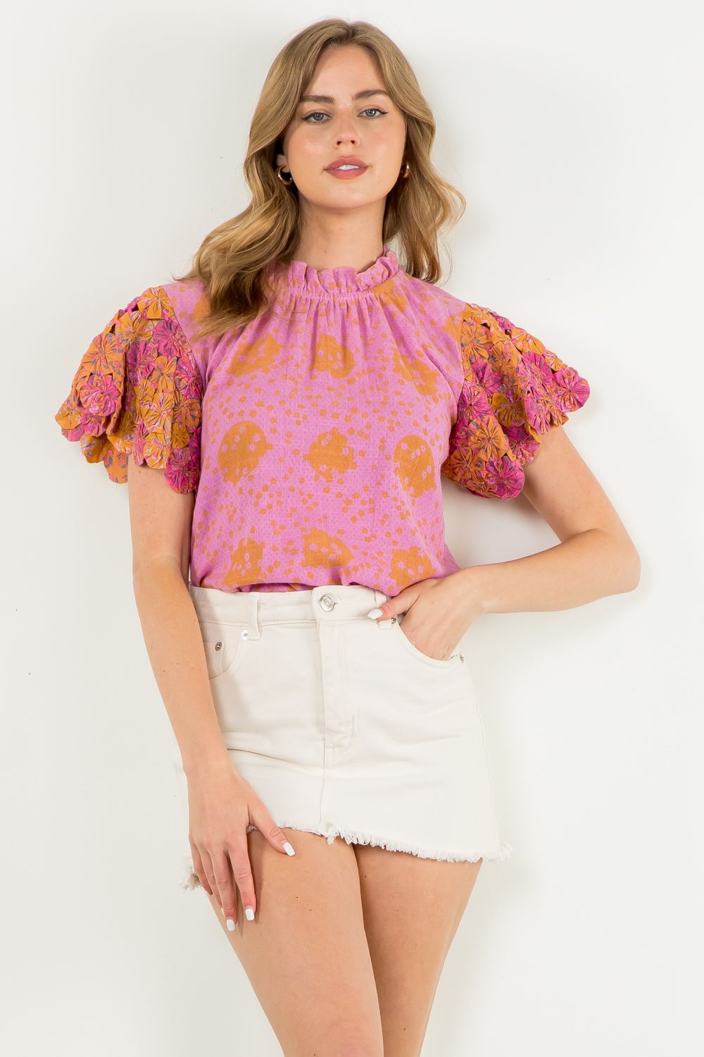 Edita Handmade Flower Sleeve Top