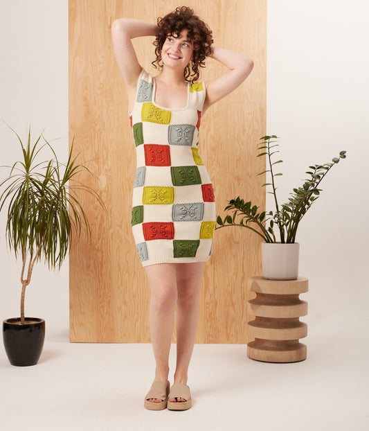 Lottie Organic Cotton Checkered Knit Dress