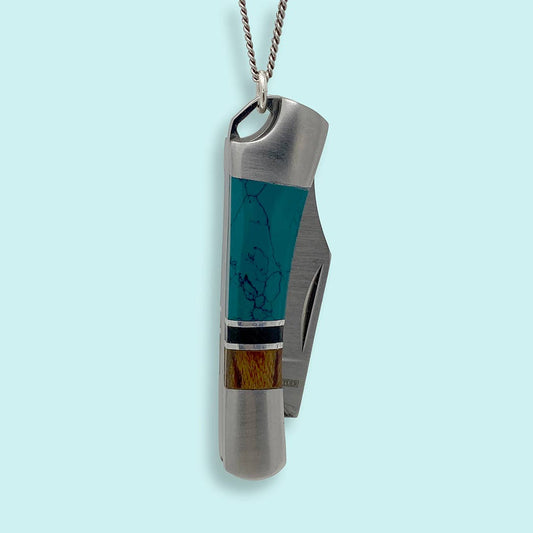 Turquoise and Wood Knife Necklace