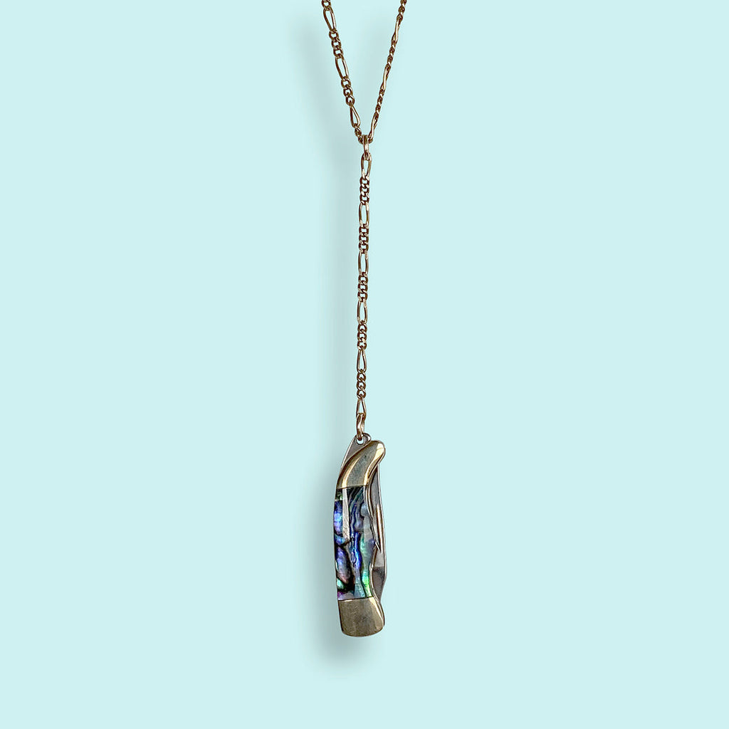 Shell Handled Gold Knife Drop Necklace with Abalone