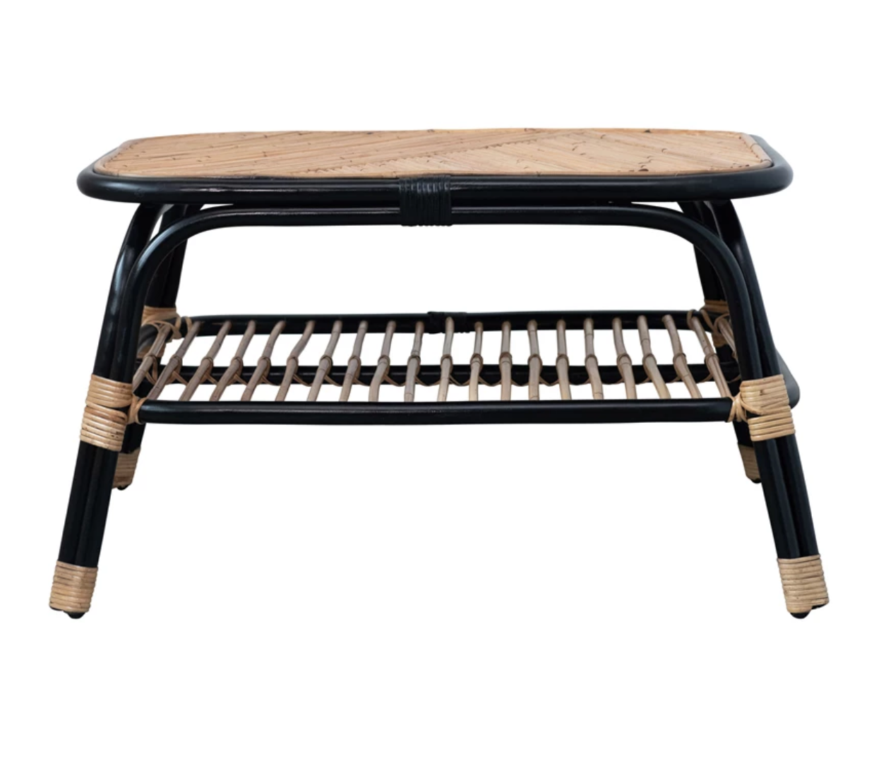 Hand-Woven Rattan Table with Shelf