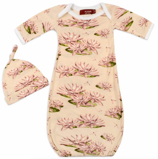 Bamboo Newborn Gown & Hat Set - Water Lily