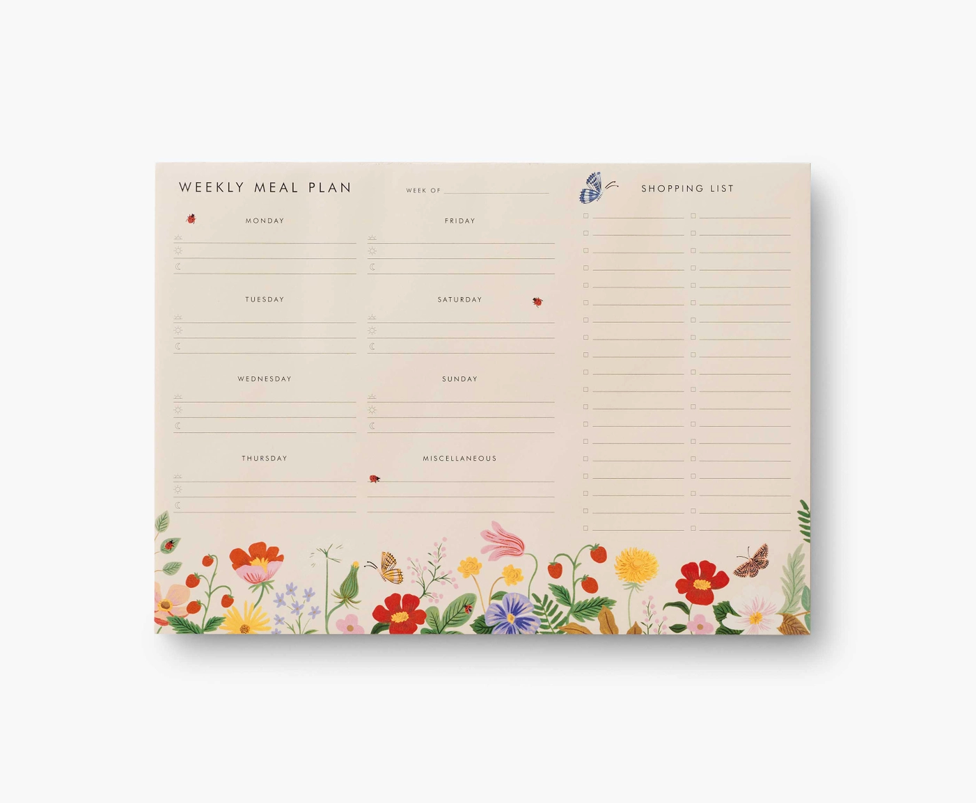 Weekly Meal Planner Tear Off Note Pad